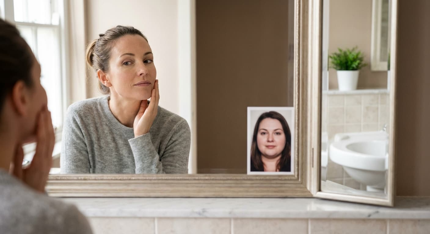 Before and after illustration showing facial volume changes that can occur with rapid weight loss on GLP-1 medications