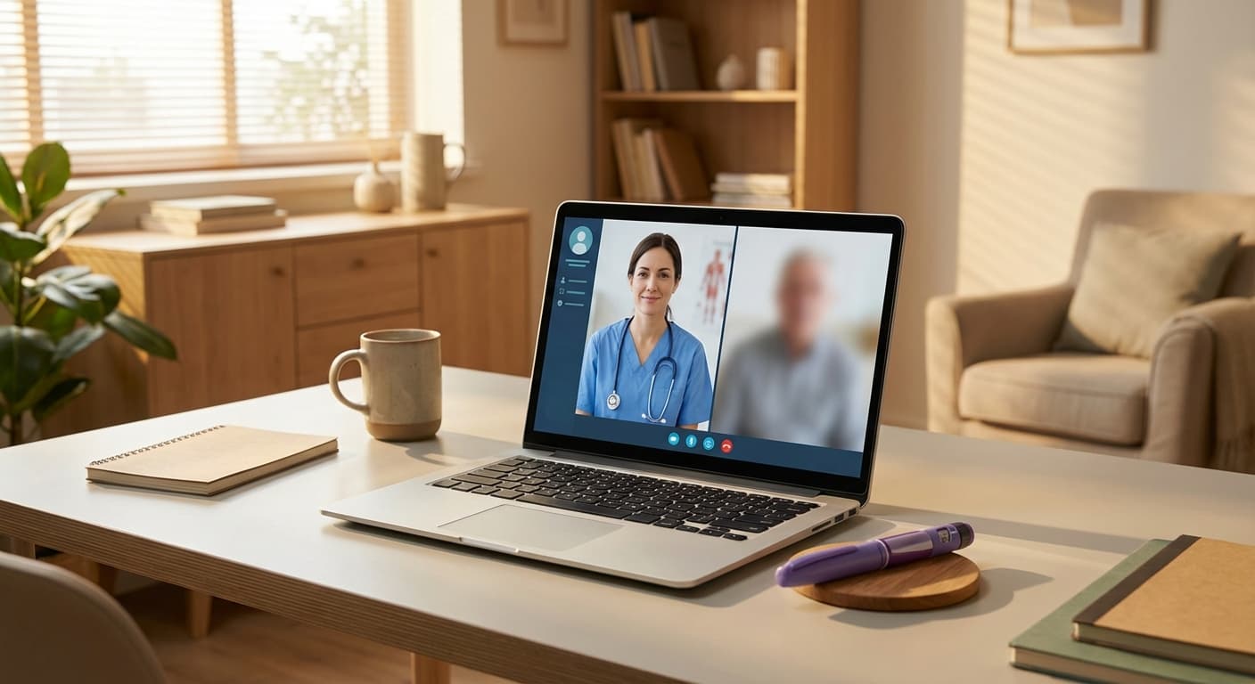 Person on a video telehealth consultation with a weight loss provider about semaglutide