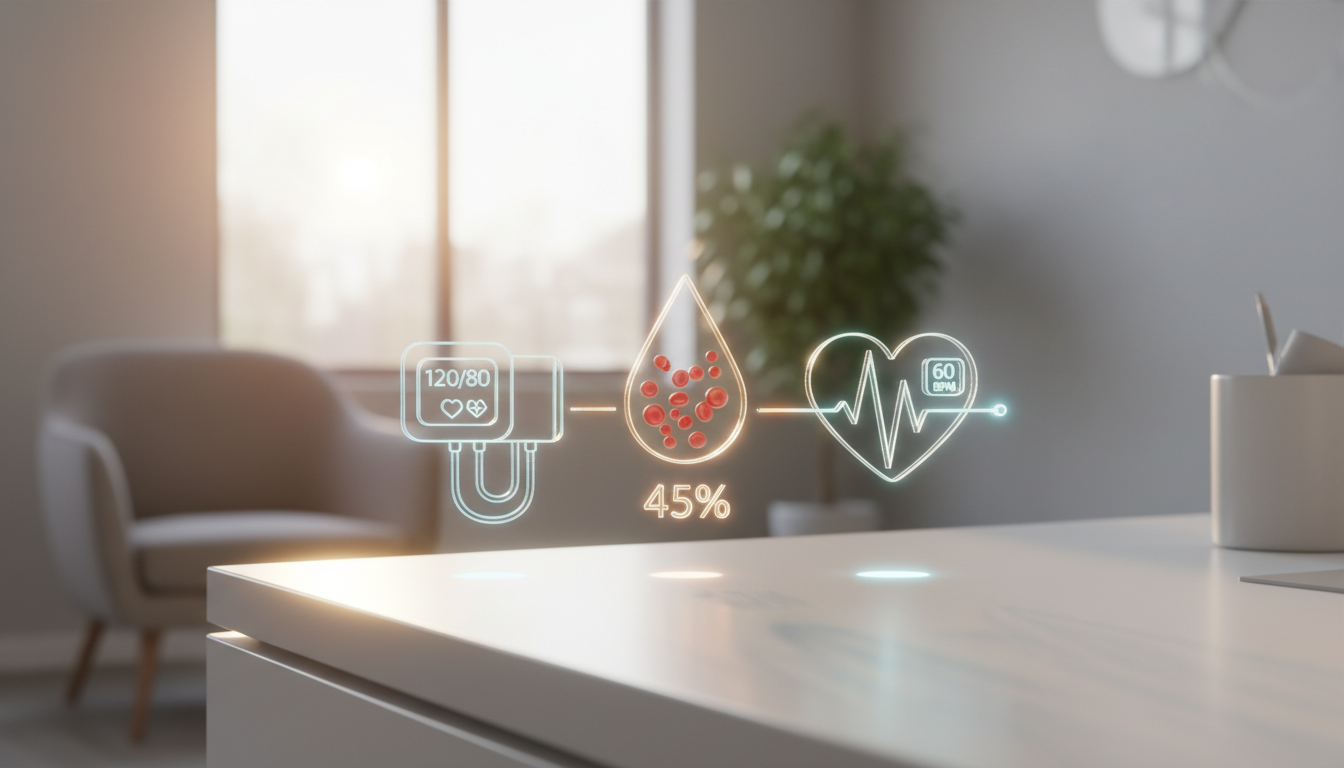 A simple graphic illustrating the key risks to monitor on TRT. Icons for Blood Pressure, Hematocrit (a blood drop), and Heart Rhythm (an EKG line).