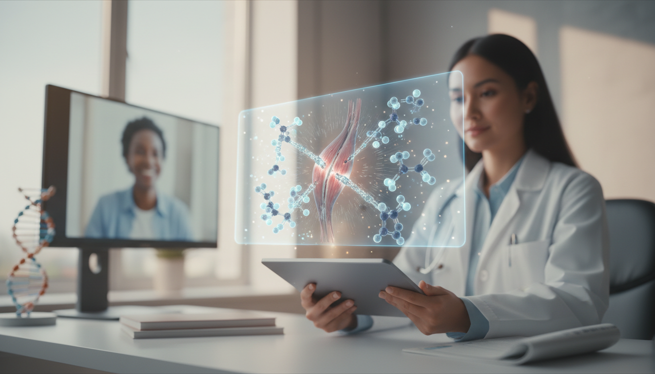 A diagram showing how peptides like BPC-157 and TB-500 work on a cellular level to repair a torn muscle or ligament.