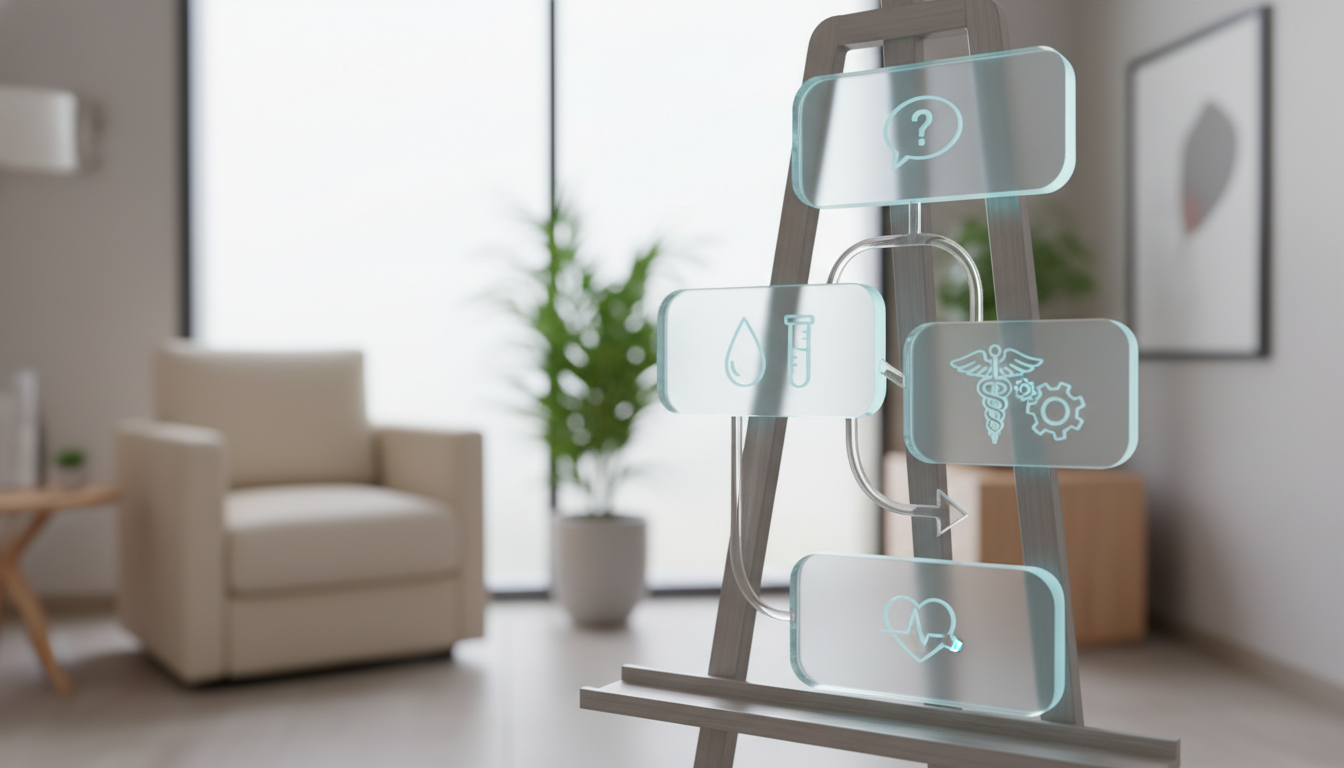 A simple flowchart graphic showing the steps to starting TRT: 1. Symptom Consultation, 2. Comprehensive Blood Work, 3. Diagnosis & Treatment Plan, 4. Ongoing Monitoring.