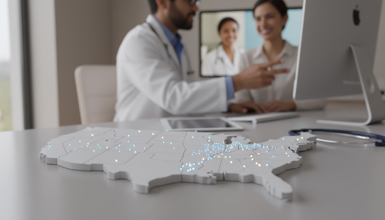 A map of the United States with dots indicating the density of peptide clinics, with Florida and Texas highlighted as having the most clinics.