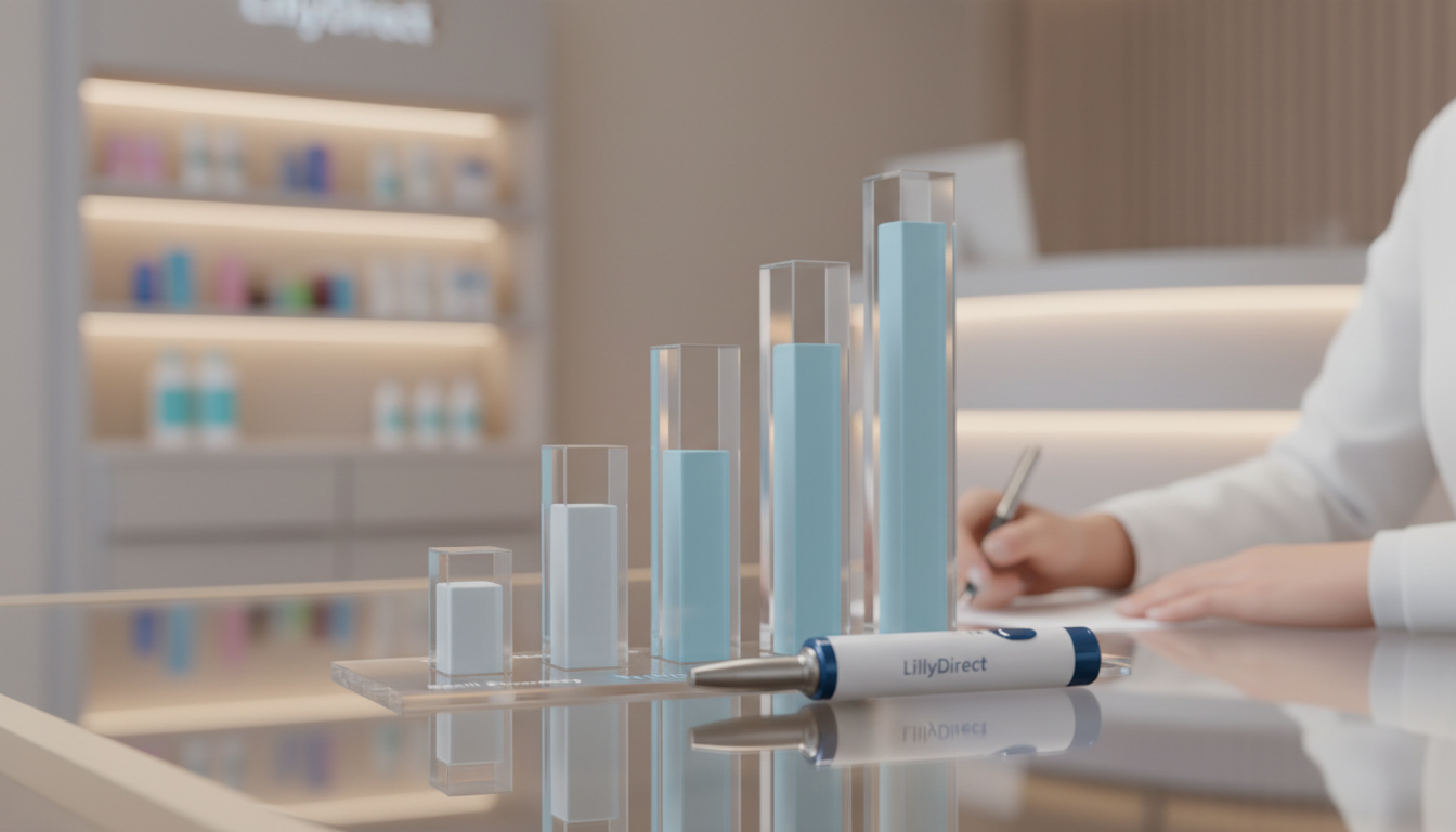 A chart comparing the monthly cash price of Zepbound at a retail pharmacy versus the price through LillyDirect for different doses (2.5mg, 5mg, 7.5mg, and 15mg).